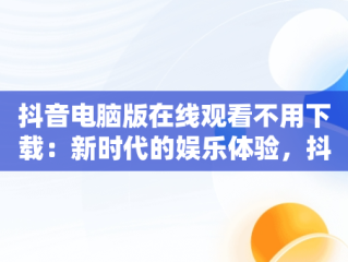 抖音电脑版在线观看不用下载：新时代的娱乐体验，抖音电脑版在线观看不用下载怎么办 