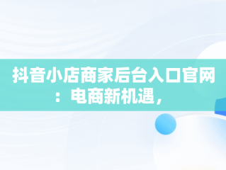 抖音小店商家后台入口官网：电商新机遇， 