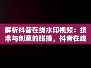 解析抖音在线水印视频：技术与创意的碰撞，抖音在线视频水印解析工具 