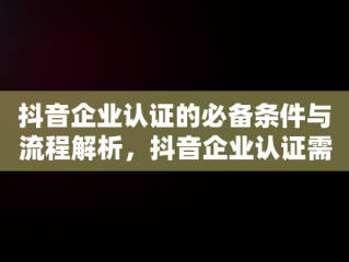 抖音企业认证的必备条件与流程解析，抖音企业认证需要什么资料 