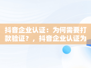 抖音企业认证：为何需要打款验证？，抖音企业认证为什么要打款验证呢 