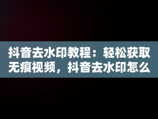 抖音去水印教程：轻松获取无痕视频，抖音去水印怎么操作视频 