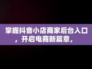 掌握抖音小店商家后台入口，开启电商新篇章， 