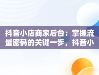 抖音小店商家后台：掌握流量密码的关键一步，抖音小店商家登录网址 