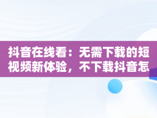 抖音在线看：无需下载的短视频新体验，不下载抖音怎么看视频 