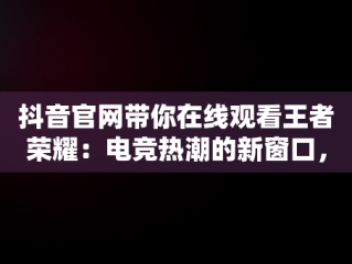 抖音官网带你在线观看王者荣耀：电竞热潮的新窗口，抖音在哪里看王者荣耀直播 
