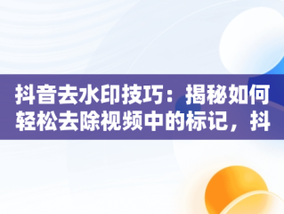 抖音去水印技巧：揭秘如何轻松去除视频中的标记，抖音去水印怎么弄视频教程 