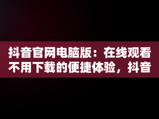 抖音官网电脑版：在线观看不用下载的便捷体验，抖音电脑官网免费下载 