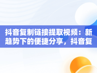 抖音复制链接提取视频：新趋势下的便捷分享，抖音复制链接提取视频的小程序 