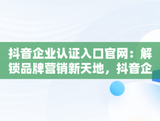 抖音企业认证入口官网：解锁品牌营销新天地，抖音企业认证入口官网网址 