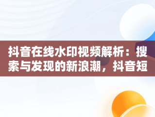 抖音在线水印视频解析：搜索与发现的新浪潮，抖音短视频在线水印解析 