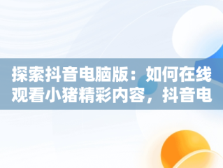 探索抖音电脑版：如何在线观看小猪精彩内容，抖音电脑版在线使用 
