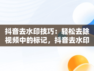 抖音去水印技巧：轻松去除视频中的标记，抖音去水印怎么去掉?剪映 
