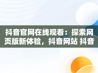 抖音官网在线观看：探索网页版新体验，抖音网站 抖音官网网页 