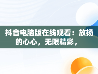 抖音电脑版在线观看：放扬的心心，无限精彩， 
