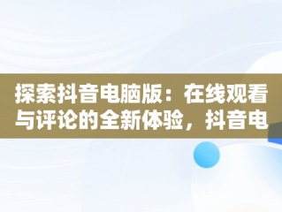 探索抖音电脑版：在线观看与评论的全新体验，抖音电脑端回复评论 