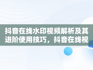 抖音在线水印视频解析及其进阶使用技巧，抖音在线视频解析水印保存到本地 