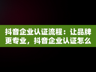抖音企业认证流程：让品牌更专业，抖音企业认证怎么认证不够500粉丝怎么申请 