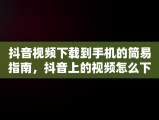 抖音视频下载到手机的简易指南，抖音上的视频怎么下载到手机上无水印 