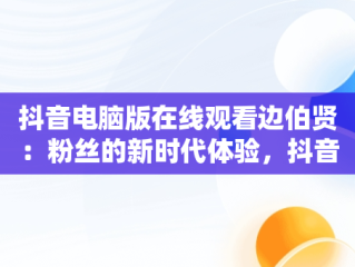 抖音电脑版在线观看边伯贤：粉丝的新时代体验，抖音电脑版在线观看边伯贤直播 