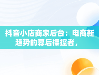 抖音小店商家后台：电商新趋势的幕后操控者， 