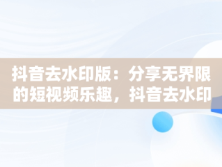 抖音去水印版：分享无界限的短视频乐趣，抖音去水印版蓝奏云 
