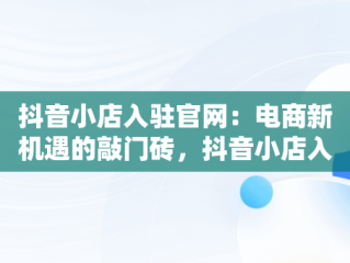 抖音小店入驻官网：电商新机遇的敲门砖，抖音小店入驻官网入口在哪里 