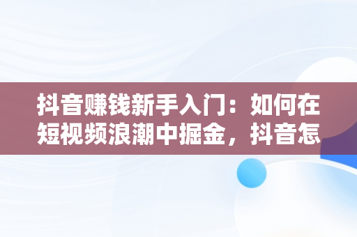 抖音赚钱新手入门：如何在短视频浪潮中掘金，抖音怎么赚钱新手入门书籍 