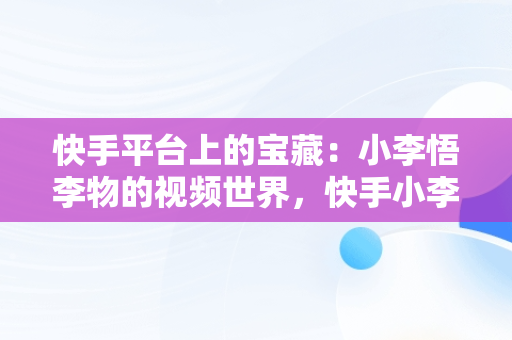 快手平台上的宝藏：小李悟李物的视频世界，快手小李老师视频在线观看 