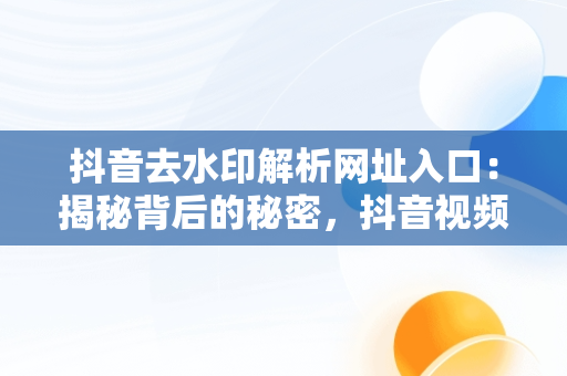 抖音去水印解析网址入口：揭秘背后的秘密，抖音视频去水印解析网址 