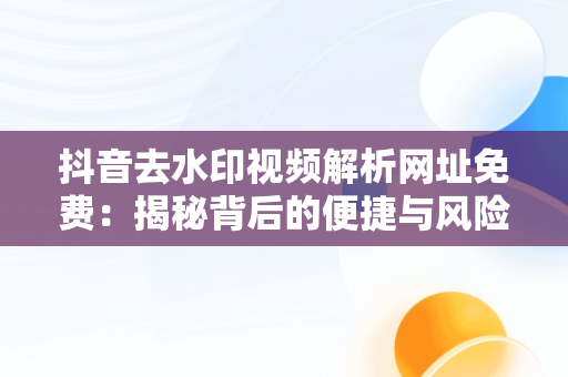 抖音去水印视频解析网址免费：揭秘背后的便捷与风险，抖音视频去水印解析网站 