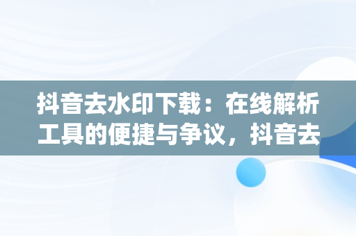 抖音去水印下载：在线解析工具的便捷与争议，抖音去水印解析app 